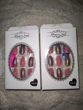 Pink 48 Pcs (2 Boxes)  Medium Ballerina Coffin Glossy Press On Nails